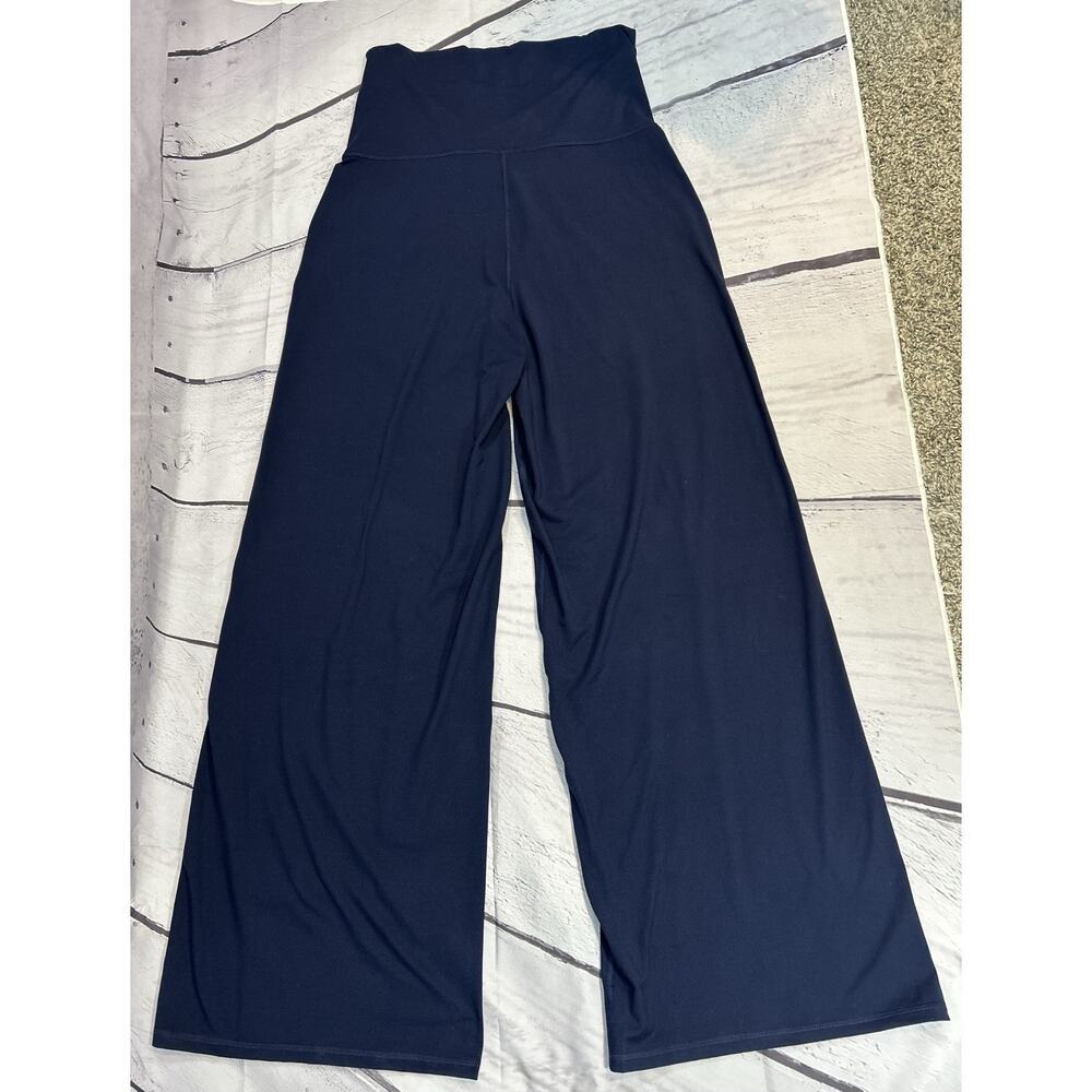 PureLuxe High Waisted Foldover Pants Women M Navy Wide Leg Yoga Lounge NWT - Picture 2 of 5